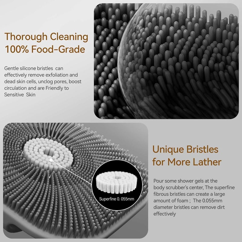 Kpyphm Zinc Infused Silicone Body Scrubber for Men, New Upgrade Deep Exfoliating Body Scrubber for Shower, Silicone Loofah Men for Sensitive Skin with Lathering Bristles and Ergonomic Non-Slip Handle (Gray) - Image 2